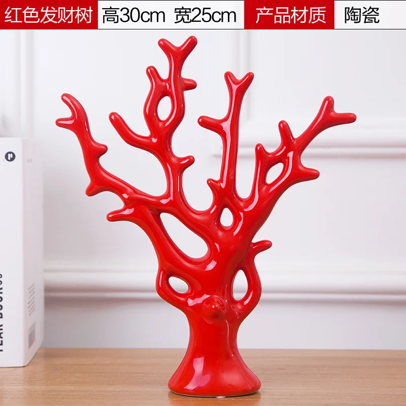 Фарфоровое Коралловое дерево форма украшения домашний декор сделанные вручную Керамические дерево счастья шкаф фигурные статуэтки 5 цветов по желанию - Цвет: Красный