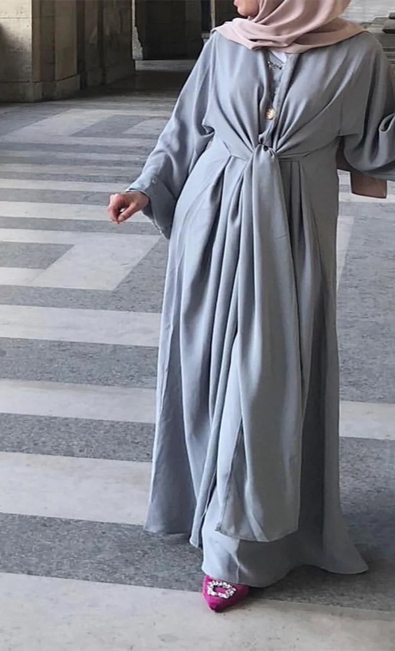 WEPBEL Мода Дубай женское мусульманское платье-Абая повязка турецкие одежды плюс размер свободные марокканские Кафтан Исламская одежда - Цвет: Grey