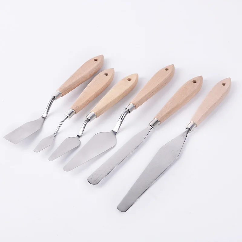 5pcs/set Wooden Handle Professional Stainless Steel Cake Spatula Shovel  Palette Oil Painting Mixing Knife Art Supplies for Artist Canvas Oil Paint