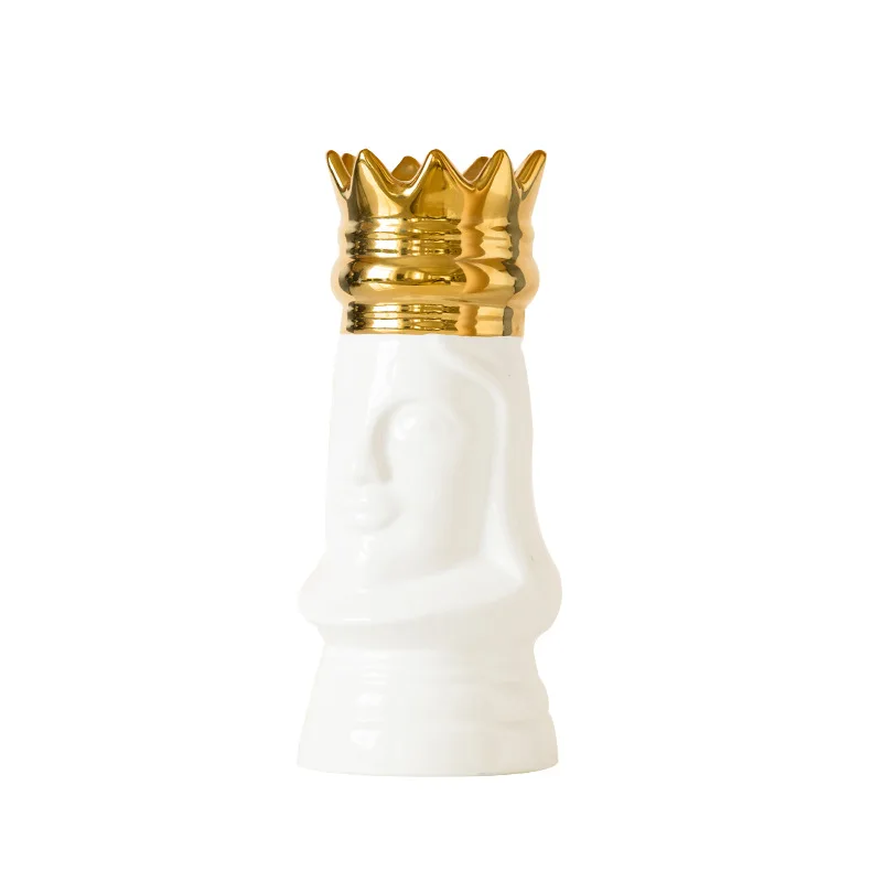 King and Queen Tabletop Vase Gold Golden Crown Light Luxury Decorative Flower Pot Flower Arrangement Bottle Art Ceramic Craft - Цвет: Белый