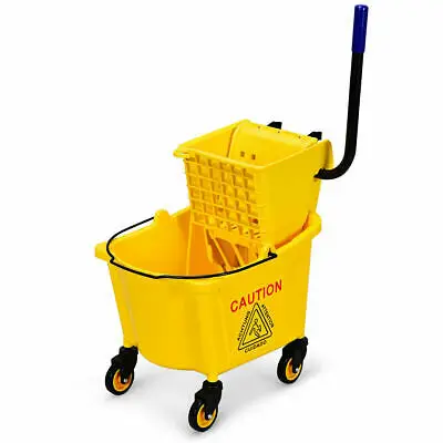 Commercial Mop Bucket Side Press Wringer on Wheels Cleaning 26 Quart Yellow | Инструменты