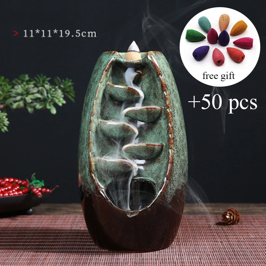 Back flow burner incense home cones holder smoke decor gift 
