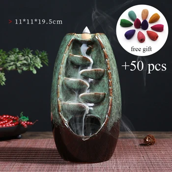 

Backflow Ceramic Waterfall Incense Burner Smoke Back-flow Censer Cone Holder Craft Table Ornament Home Decor Mother Gift