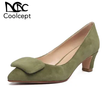 

CoolCept Real Leather Women Pumps Candy Color Shoes Women Bowtie Slip On Lady Sexy Party Wedding Female Footwear Size 33-40