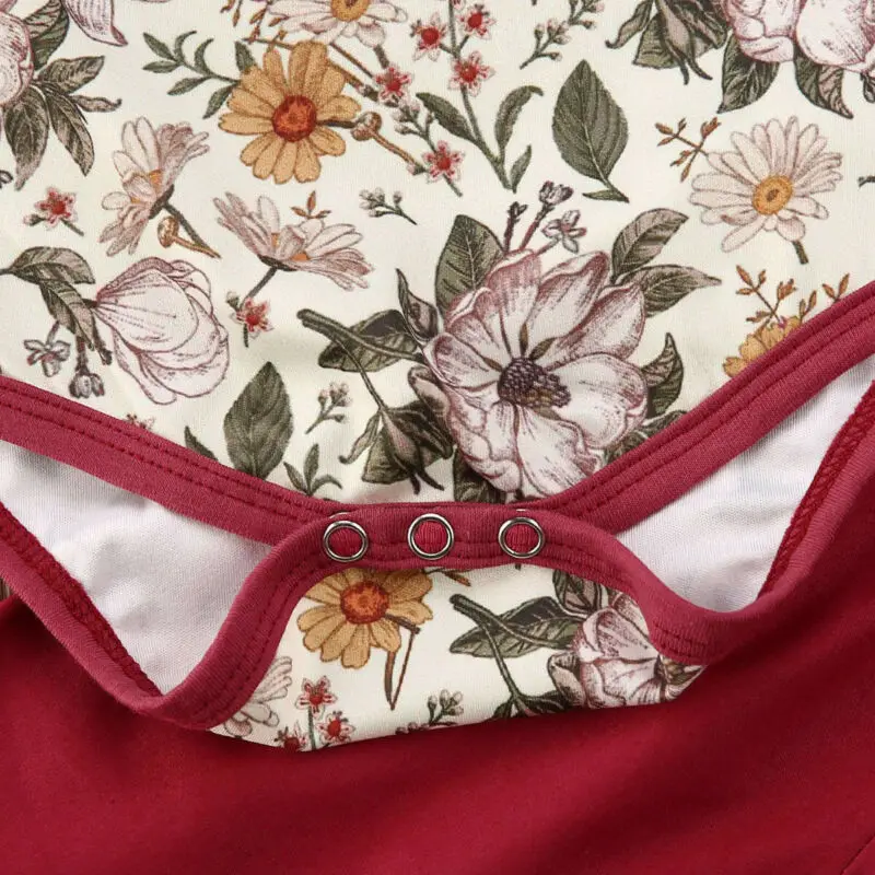 Комплект одежды с цветочным принтом для новорожденных девочек 0-24 месяцев, ползунки с оборками и длинными рукавами, топы и штаны, элегантный милый наряд принцессы