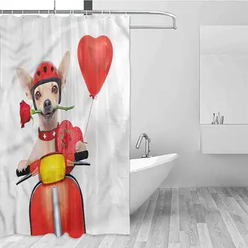 

GloriaJohnson Dog Driver Extra Long Shower Curtain Romantic Chihuahua Tropical Shower Curtain