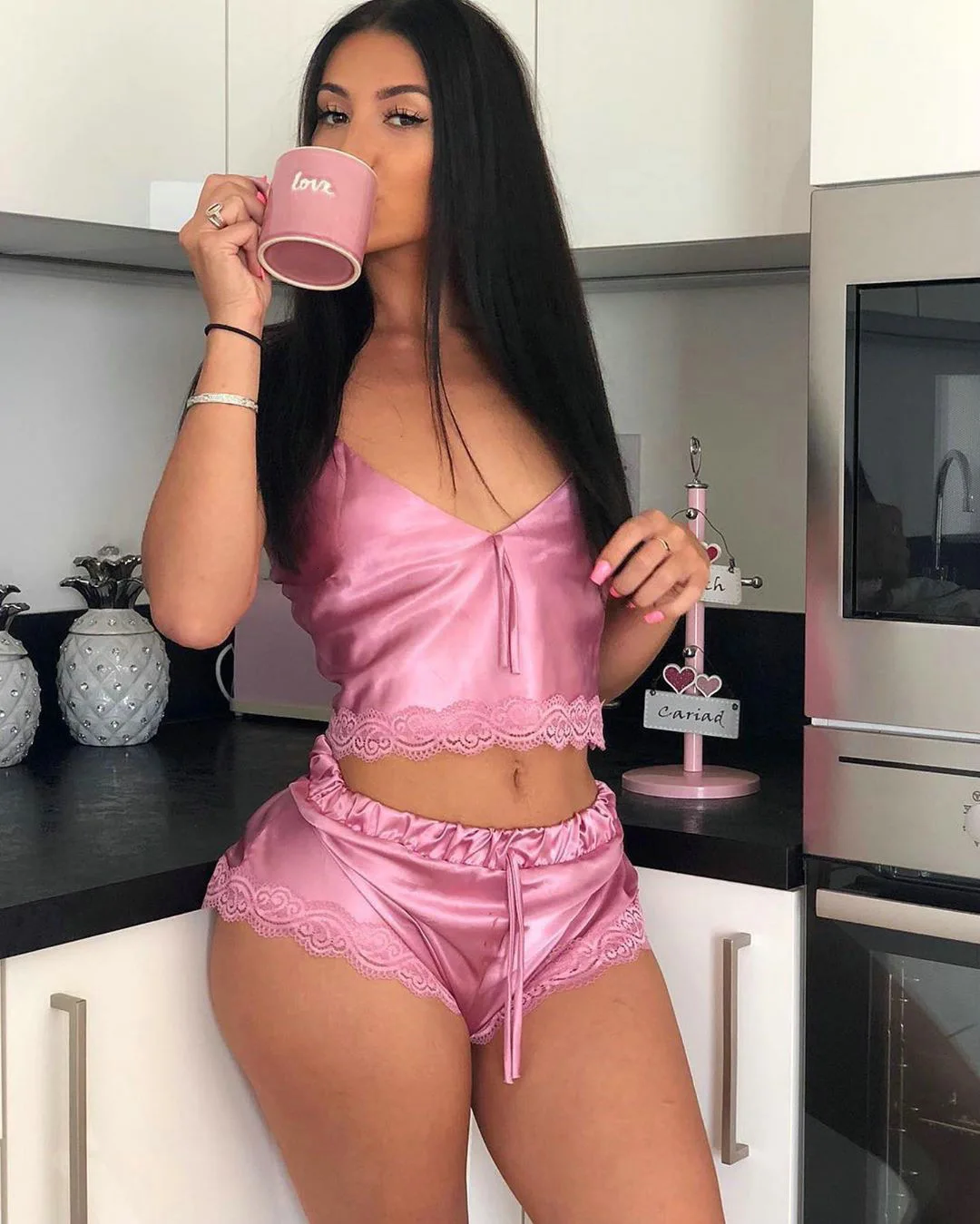 pink colour Сексуальный комплект нижнего белья, женская одежда для сна, кружевная атласная майка и шорты, комплекты ночного белья, пижамы, женское нижнее белье, Babydoll - Цвет: pink colour