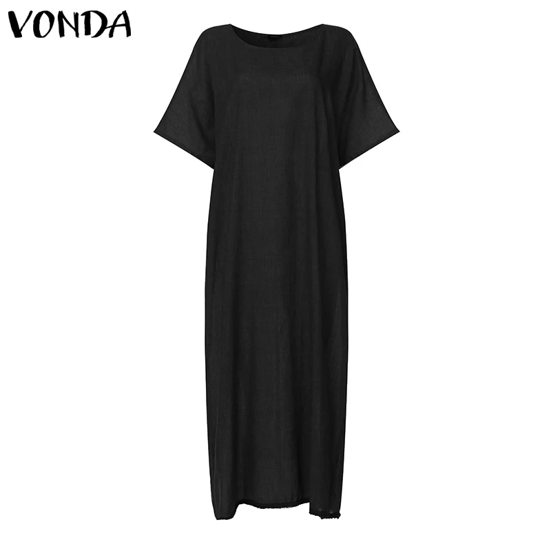 Летнее платье размера плюс VONDA, сексуальное богемное платье с коротким рукавом, повседневное свободное платье до середины икры, женское пляжное платье