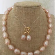 10-12 мм Южное море золото розовый жемчуг ожерелье и серьги 14 к желтый золотой крючок