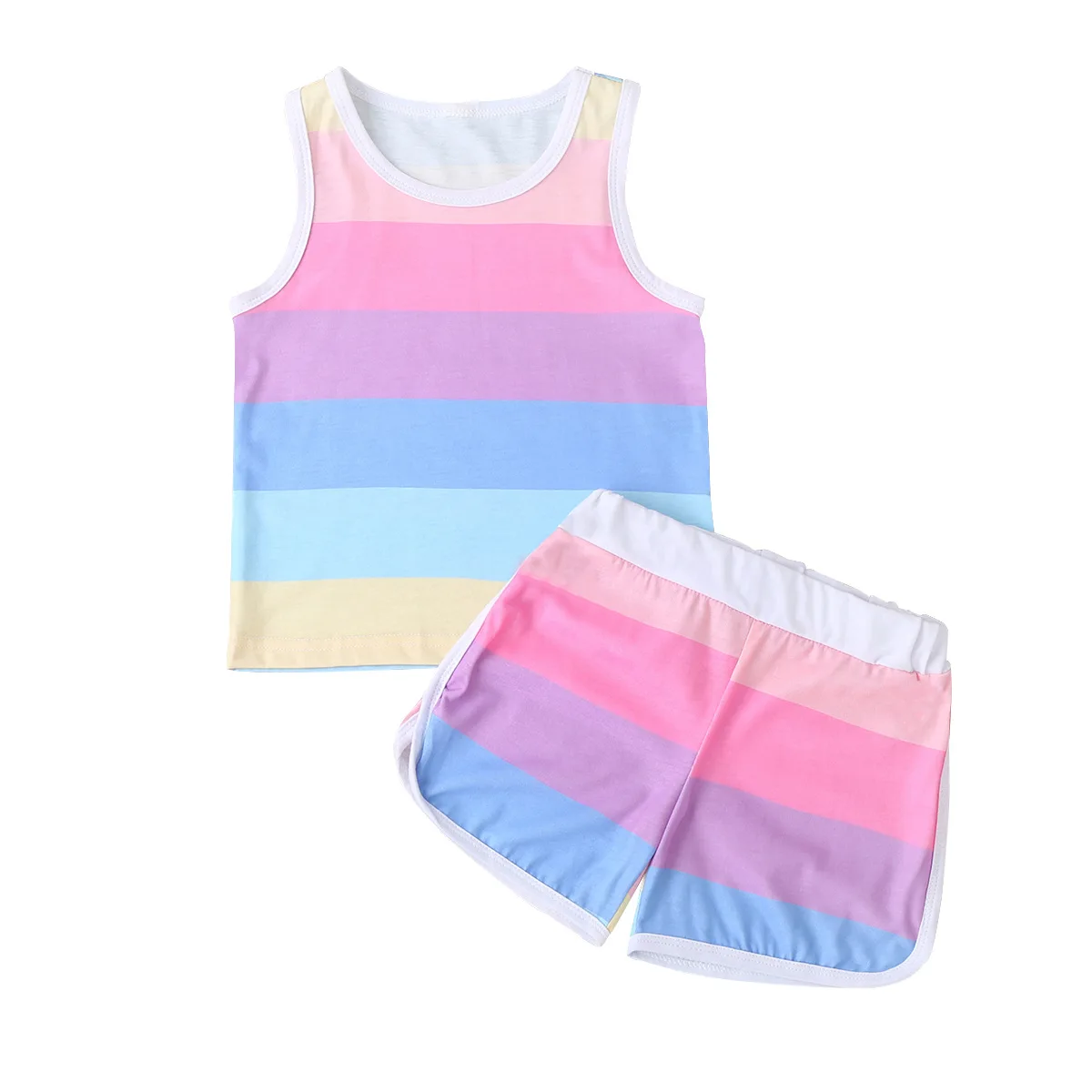 Infant Kids Baby Girl Colorful Vest and Shorts Suit Fashion Rainbow