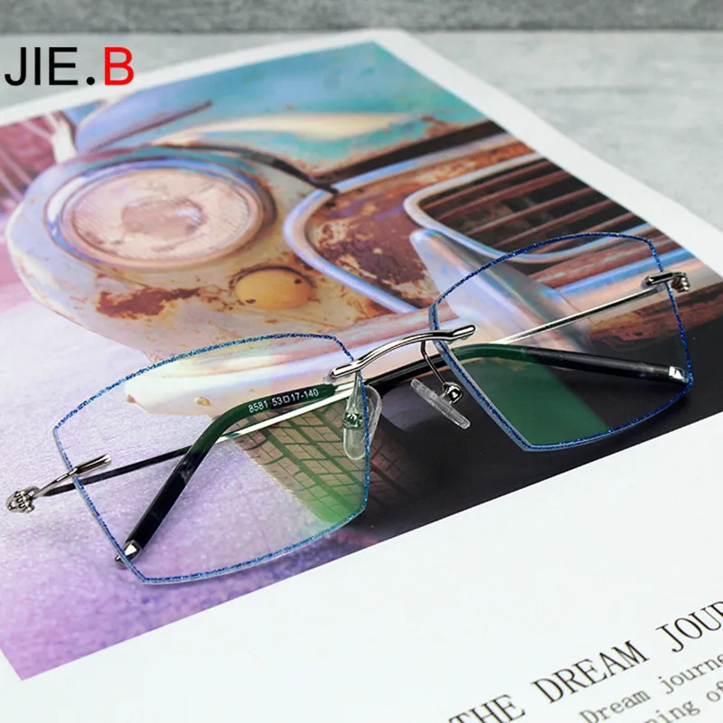 

Fashion net red frameless titanium alloy men's prescription myopia progressive anti-blue light hyperopia discoloration