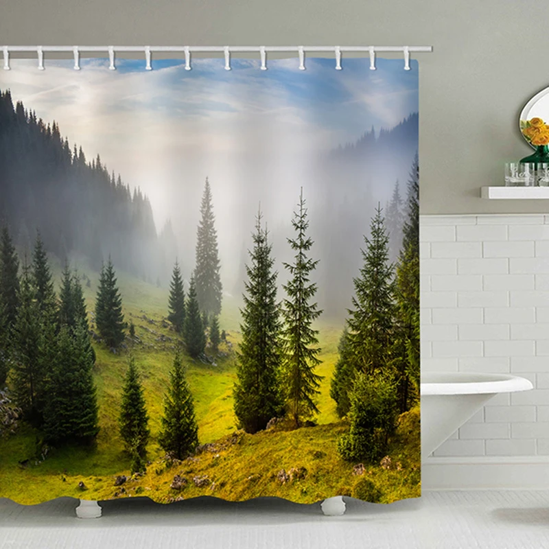 

3D Shower Curtain Green Forest Bathroom Drapes Curtains Nature Pattern Waterproof Polyester Fabrics Bathing Curtain 180*200cm