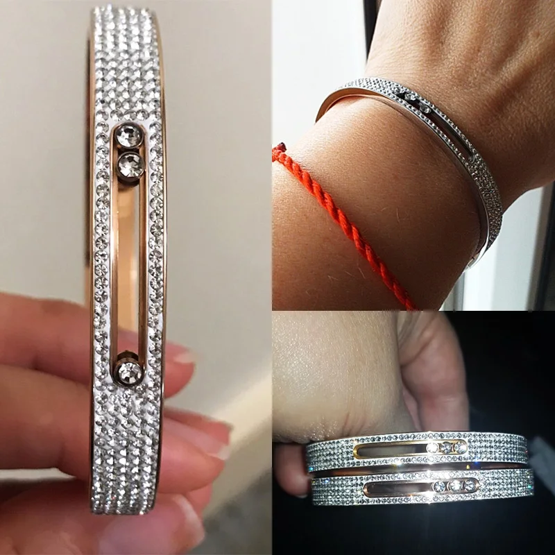 Stone Turnable Bangles For Women Slide Lover Full Crystal Bracelet U Buckle Bangle