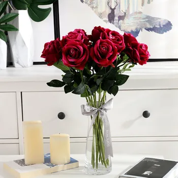 

10pcs Silk Rose Artificial Flower Bouquet Fake Flower Valentine's Day Gift For Birthday Wedding Party Home Decoration Red Rose