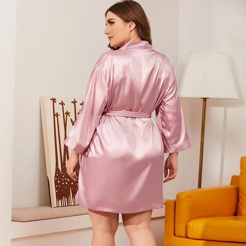Oversize 3XL Lady Sexy Kimono Bathrobe Robes Solid Sleepwear Female Lounge Wear Home Dressing Gown Bridal Wedding Robe Gown