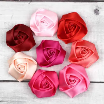 

Lulang 50pcs MIX 25mm (1") Rosettes Satin Rose Fabric Flowers Hair Bow Appliques for DIY Headbands Embellishments Wedding Crafts