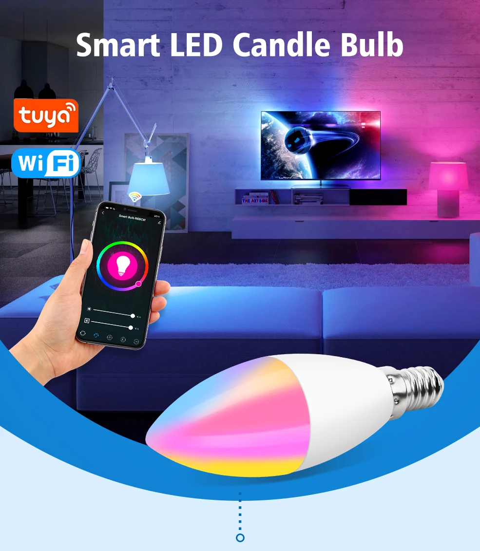 Controle de Voz Trabalho com Alexa Tuya Inteligente Lâmpada Led E14 Rgb cw Regulável Mágica 5w Vela Google Assistente Casa wi fi 1 Tuya wi fi inteligente lâmpada led e14