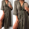 Beach Cardigan Dress Womens Long Hollow Out Lace Tie Up Waist Slim Fit Long Loose Pajamas Sleepwear Bathrobe Home Wear Summer 4