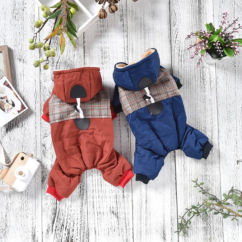 

Autumn and Winter 2019 New Pet Dog Clothing Warm Cotton Padded Four-legged Red Blue Colors Dog Winter Clothes Yorkshire Terrier