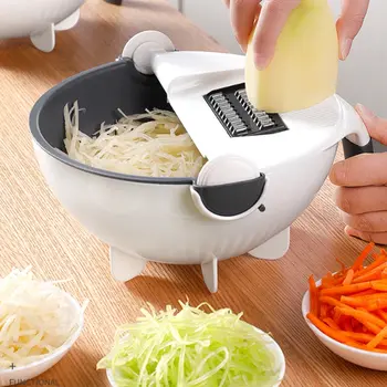 

9 In 1 Kitchen Gadget Grater Vegetable Cutter Slicer Multi-function Easy Food Chopper Mandoline Slicer Rotate Drain Basket #1