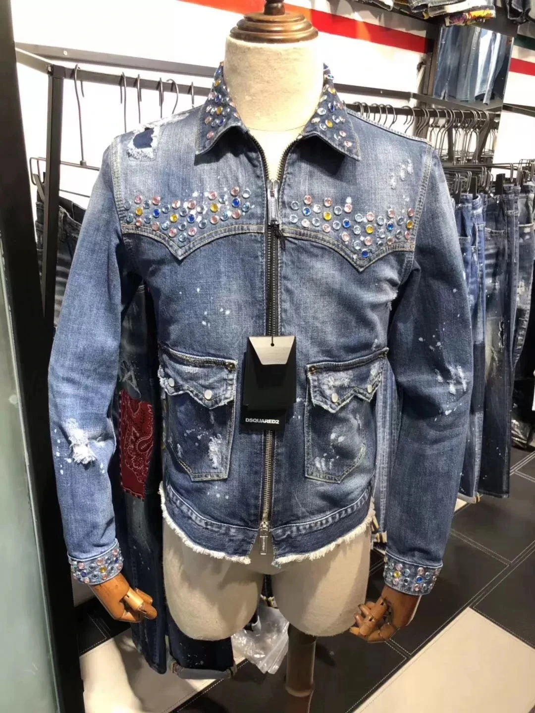 Denim Jacket Men Dsquared2 Motorcycle 