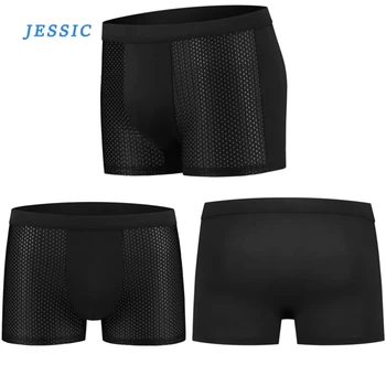 

JESSIC Men Underwear Boxers Boxershort Panties Man Boxeur Homme Underpants Calzoncillos Bamboo Fiber Mesh Loose Designer 2020