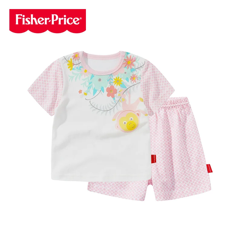 THREEGUN X Fisher-Price, новая дышащая одежда для новорожденных, комплект летней одежды, одежда для малышей с героями мультфильмов, футболка с короткими рукавами+ шорты