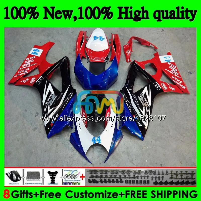 Корпус для SUZUKI 1000CC GSXR-1000 K7 GSX-R1000 GSXR 1000 07 08 43BS. 0 GSXR1000 GSX R1000 2007 2008 07 08 Обтекатели синий красные сапоги-трубы