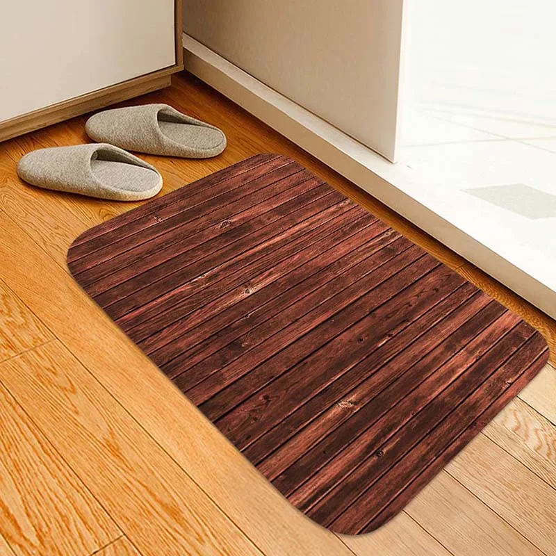 Brown wood bars Flannery printing Anti-Slip absorbent home mat