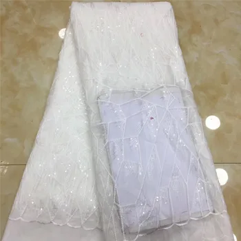 

White Sequins Net Lace Fabric 2019 red High Quality orange African Mesh Wedding Bride Dress Sewing Sequined Embroidered Material