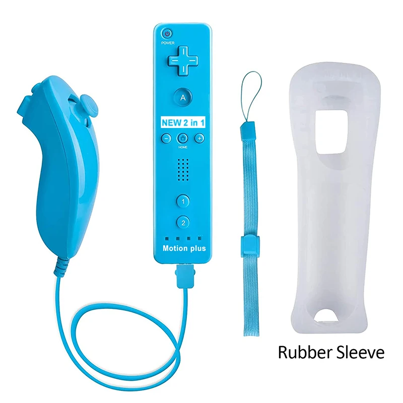 2 in 1 Wireless Remote Controller for Nunchuk Nintendo Wii Built-in Motion Plus Gamepad with Motion Sensor Silicone Case