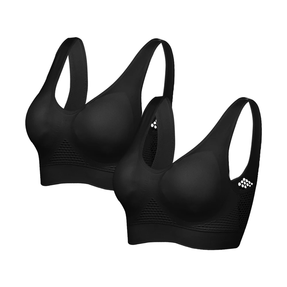 Black 2PCS Breathable Fitness Push Up Female Bra Women Sport Bras 2pcs Underwire Bustier Hollow Out Sexy Gym Training Sportswear Crop Tops - Цвет: Black 2PCS
