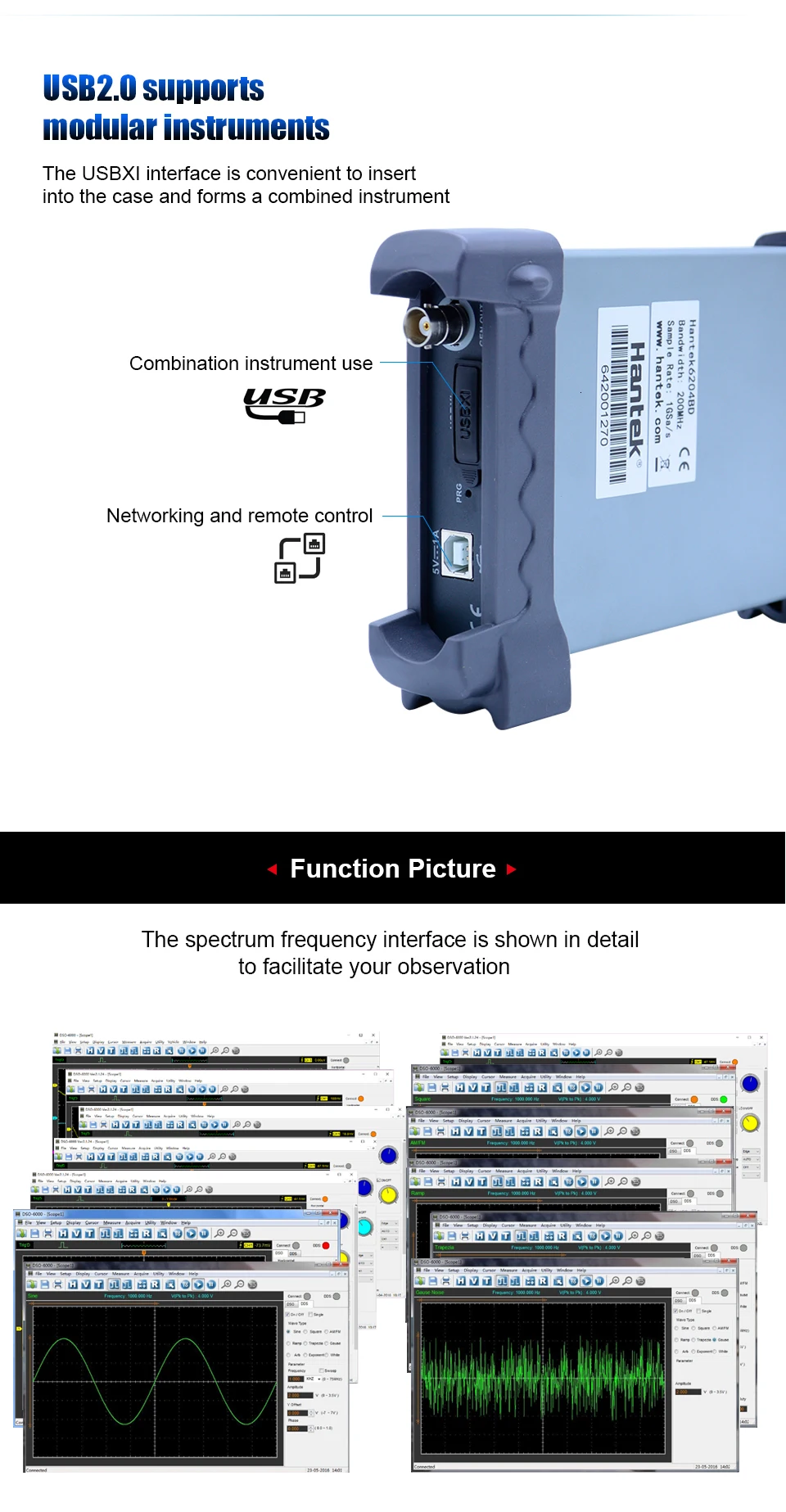 Hantek 6204BD 4CH USB осциллографы для ПК 200 МГц осциллограф USB ПК с 25 МГц генератор сигналов