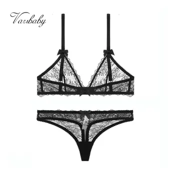 

Varsbaby sexy comfortable transparent deep V underwear wire free ring seamless unlined bra set