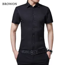 BROWON-camisa de esmoquin para hombre, camisa de manga corta de Color sólido con cuello vuelto, estilo fino, ropa de fiesta