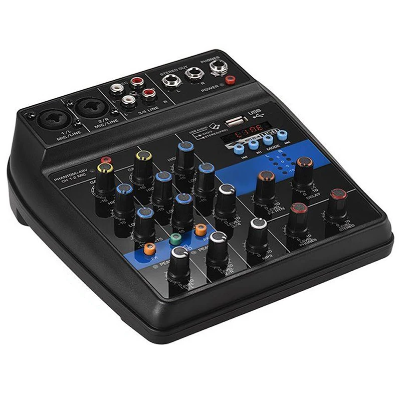 Mischpult 4-Kanal BT Sound USB Mini Audio Mixer Record DJ Konsole Verstärker 