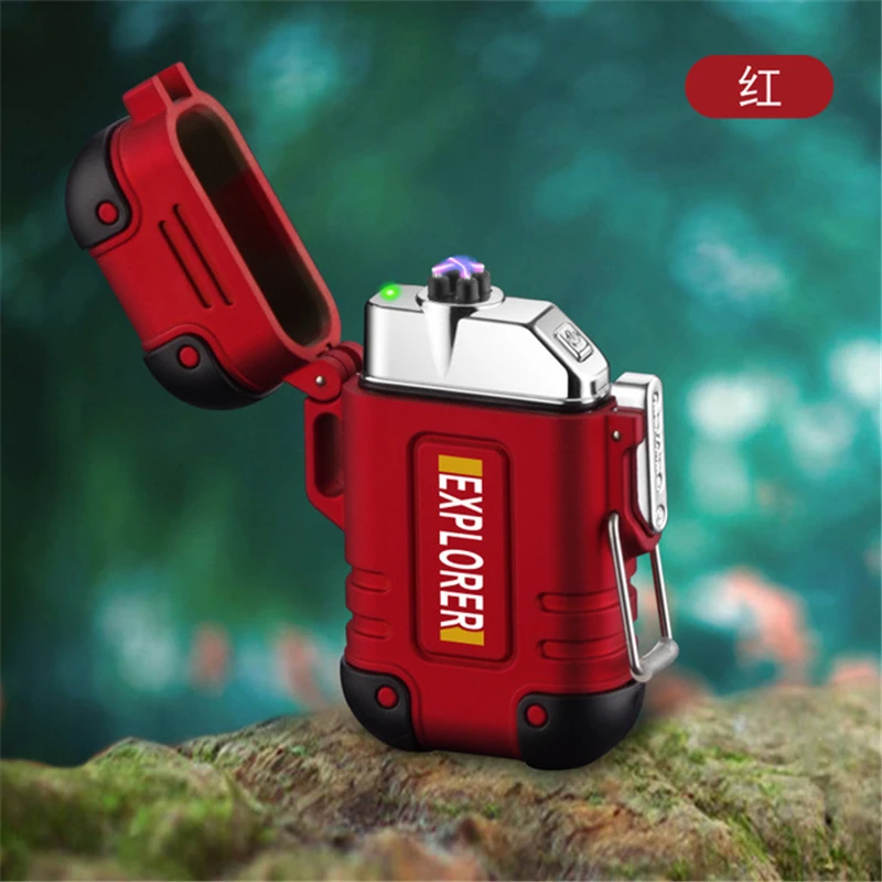 Водонепроницаемая электронная USB Зажигалка, двойная дуга, плазменная Зажигалка для сигарет, для улицы, для пеших прогулок, пожарный стартер, турбо зажигалки, гаджеты для мужчин - Цвет: Red Upgrade