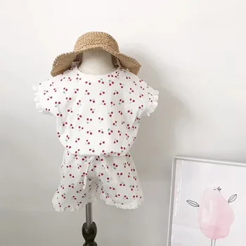 

Baby Girls Boys Clothing Set Cute Summer T-Shirt Cartoon Children Boys Clothes Shorts Suit Kids Outfit Cherry Pattern Sleepwear