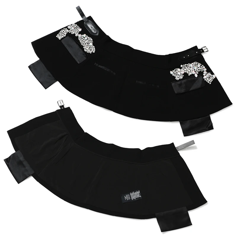 [EAM] New Spring Autumn High Waist Black Beading Blingbling Spliced Personality Short Half-body Skirt Women Fashion JY758