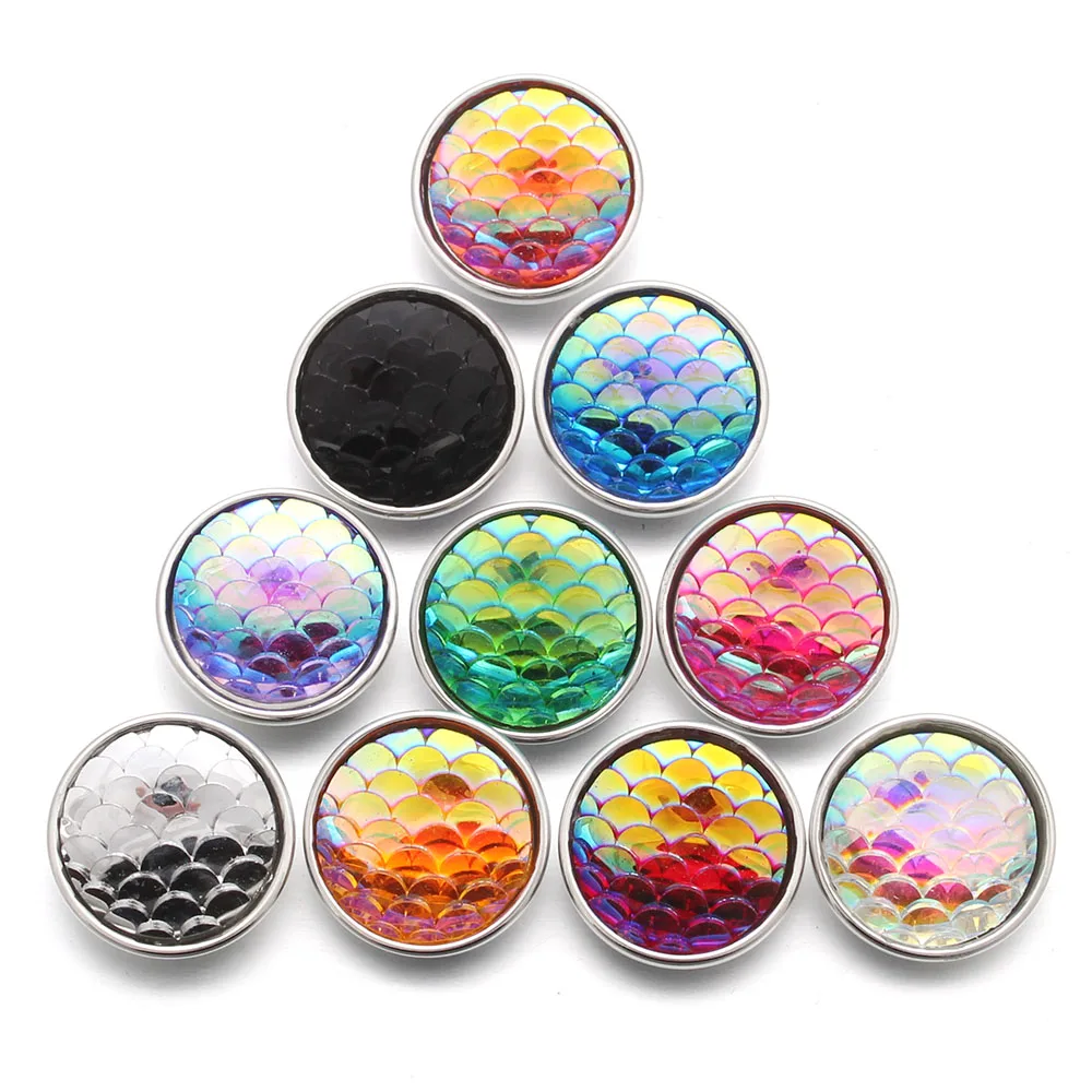 10pcs/lot Mixed 18mm Colorful Fish Scales Resin Snaps Buttons For Snaps Bracelets Handmade