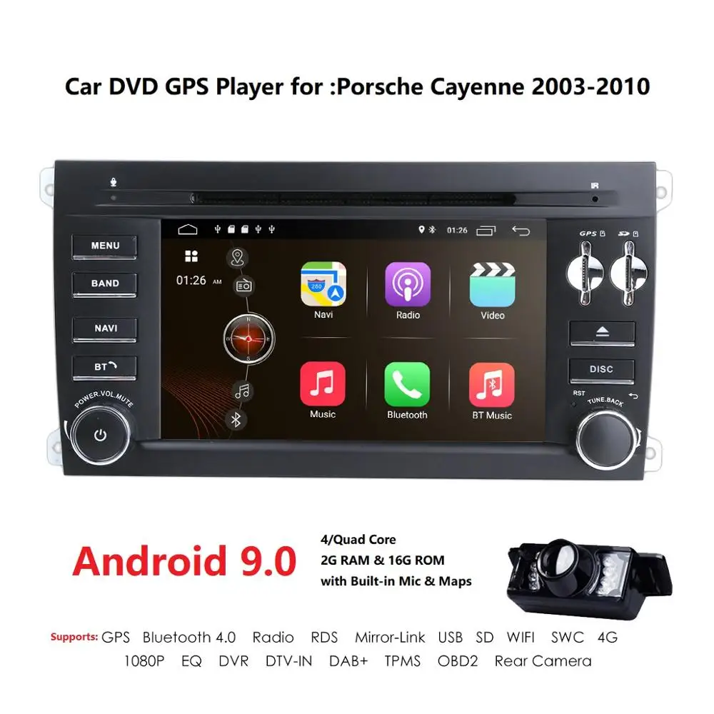 " Android 9,0 четырехъядерный автомобильный dvd-плеер для Porsche Cayenne 2003-2010 gps навигация Радио стерео DAB OBD2 Bluetooth задняя камера