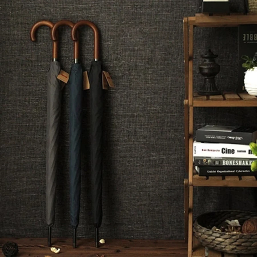 

Wooden Handle Gentleman Umbrella Rain Men Windproof Sunny Umbrella High Quality Rain Women Automatic Luxury Umbrellas Men AA50YS