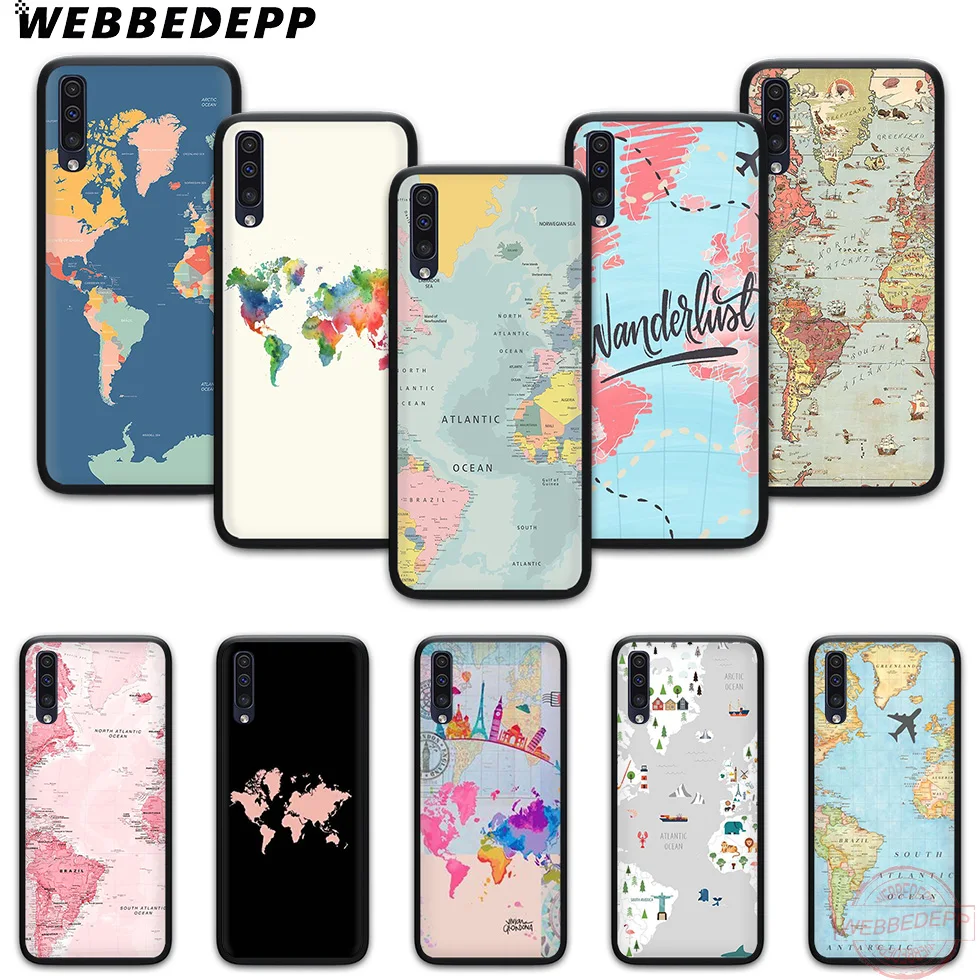 WEBBEDEPP карта мира Мягкий чехол для телефона с изображением цветов Samsung A10S A6 7 8 9 A10 20
