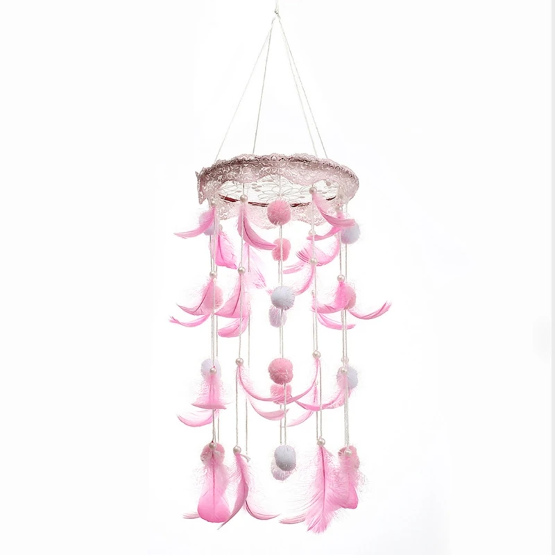 Romantic Dream Net Hanging Net DIY Wedding Wind Chimes Dream Net with Light Room Hanging craft L1 - Цвет: Розовый