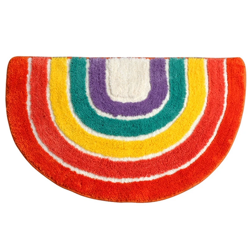 ProfessionalRainbow Semicircular Floor Mat Indoor Door Mat Bedroom Doorway Vacuuming Mat Bathroom Absorbent Cartoon Floor Mat Be