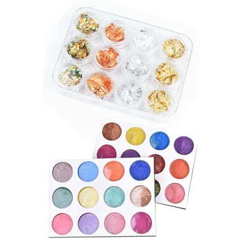 

12 Box Gold Silver Copper Rainbow Foil Paillette Chip Nail Art & 12Boxes 12 Colors Holographic Nail Powder Nail Manicure