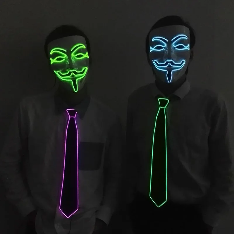 Модный мужской светодиодный светящийся Neon EL Wire шейный галстук в полоску маскарадное праздничное украшения для косплея FEA889