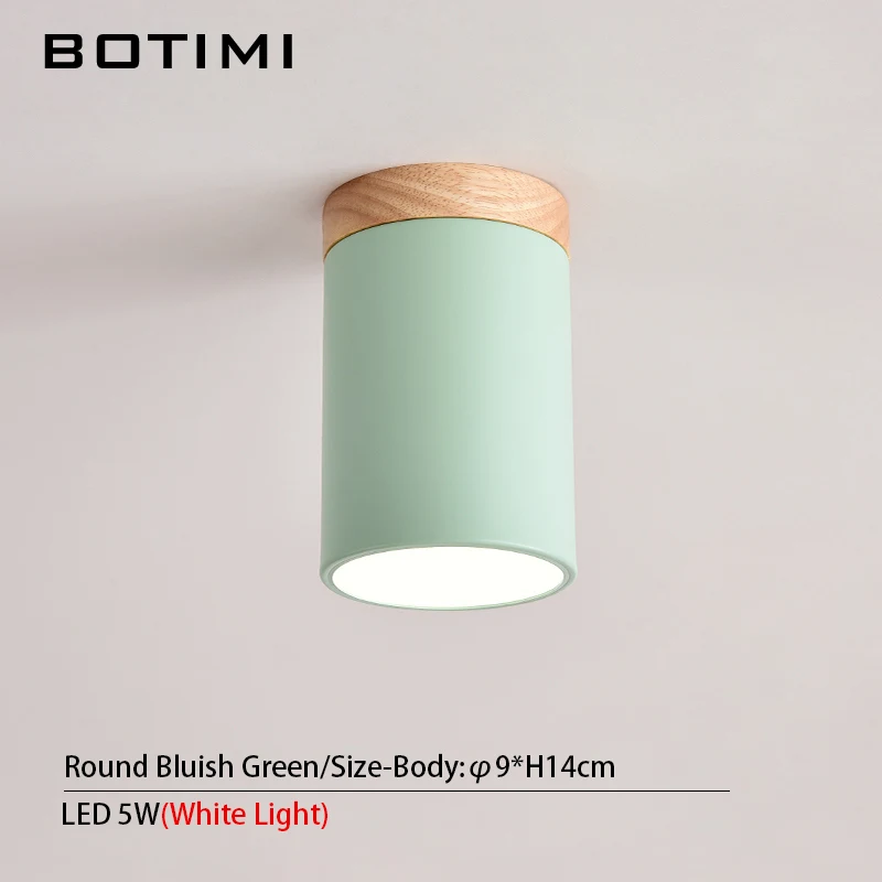 Round-Bluish Green BOTIMI, небольшой светодиодный потолочный светильник в скандинавском стиле для коридора, синий, монтируемый на поверхности, лампа для зала, черный светильник для гардеробной, балкона, светильники - Цвет корпуса: Round-Bluish Green