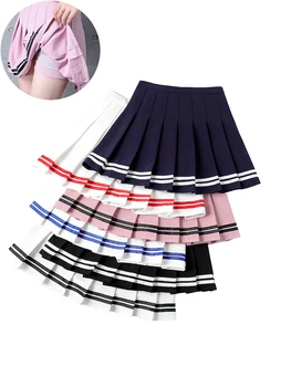 Korean Fashion Short Women Skirt Casual Slim Elastic High-Waisted Striped Harajuku Pleated Plaid A-Line Mini Skirts 1
