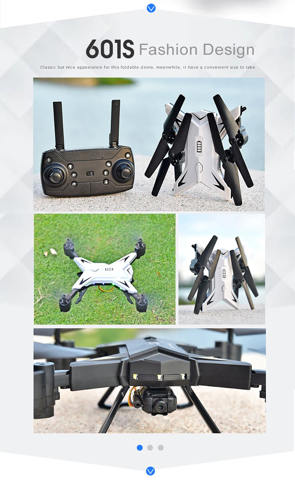 Радиоуправляемый вертолет Дрон с камерой HD 1080p Wifi FPV Режим высокой фиксации складной Квадрокоптер 20 минут работы от батареи